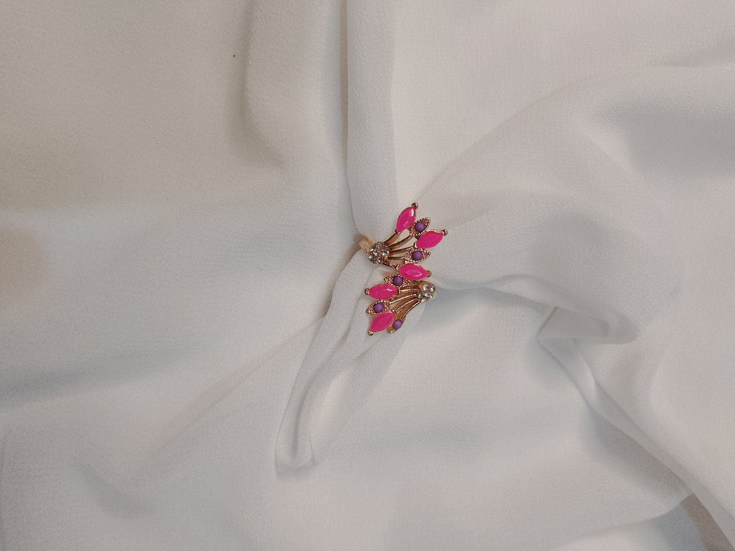Gold & Blush Pink Crystal Bloom Statement Ring