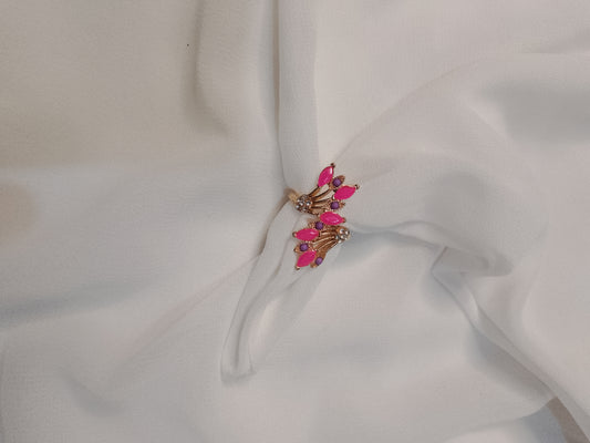 Gold & Blush Pink Crystal Bloom Statement Ring