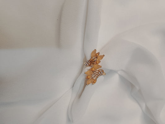 Gold & Peach Crystal Bloom Statement Ring