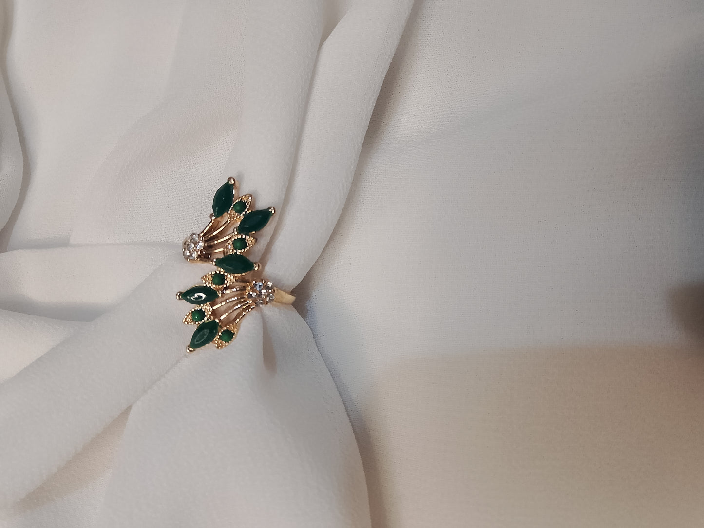 Emerald Green & Gold Crystal Bloom Statement Ring