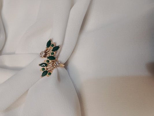 Emerald Green & Gold Crystal Bloom Statement Ring